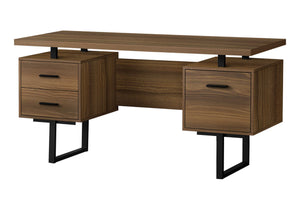Monarch Specialties Computer Desk, Home Office, Laptop, Left, Right Set-up, Storage Drawers, 60"L, Work, Walnut Laminate, Black Metal, Contemporary, Modern Walnut Particle Board,Hollow,Core,Laminate,Mdf,Metal I 7625