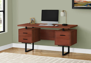 Monarch Specialties Computer Desk, Home Office, Laptop, Left, Right Set-up, Storage Drawers, 60"L, Work, Brown Laminate, Black Metal, Contemporary, Modern Cherry Particle Board,Hollow,Core,Laminate,Mdf,Metal I 7626