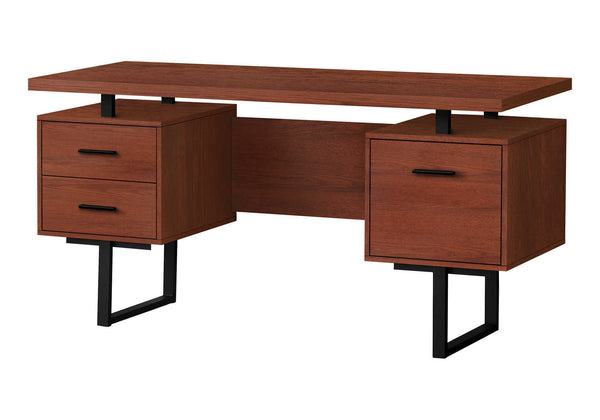 Monarch Specialties Computer Desk, Home Office, Laptop, Left, Right Set-up, Storage Drawers, 60"L, Work, Brown Laminate, Black Metal, Contemporary, Modern Cherry Particle Board,Hollow,Core,Laminate,Mdf,Metal I 7626