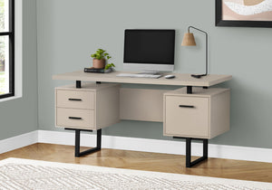 Monarch Specialties Computer Desk, Home Office, Laptop, Left, Right Set-up, Storage Drawers, 60"L, Work, Beige Laminate, Black Metal, Contemporary, Modern Taupe Particle Board,Hollow,Core,Laminate,Mdf,Metal I 7629