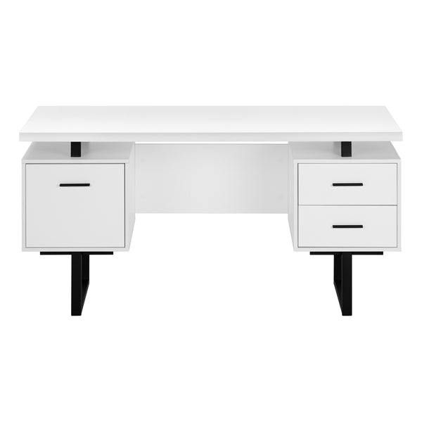 Monarch Specialties Computer Desk, Home Office, Laptop, Left, Right Set-up, Storage Drawers, 60"L, Work, White Laminate, Black Metal, Contemporary, Modern White Particle Board,Hollow,Core,Laminate,Mdf,Metal I 7631