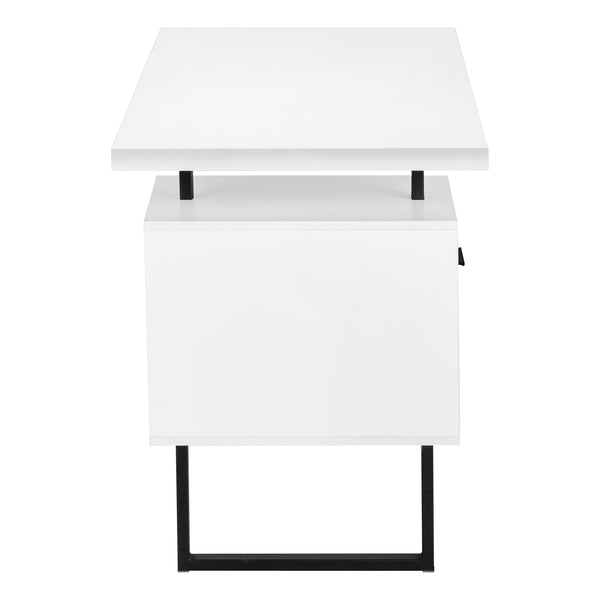 Monarch Specialties Computer Desk, Home Office, Laptop, Left, Right Set-up, Storage Drawers, 60"L, Work, White Laminate, Black Metal, Contemporary, Modern White Particle Board,Hollow,Core,Laminate,Mdf,Metal I 7631