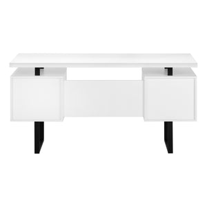 Monarch Specialties Computer Desk, Home Office, Laptop, Left, Right Set-up, Storage Drawers, 60"L, Work, White Laminate, Black Metal, Contemporary, Modern White Particle Board,Hollow,Core,Laminate,Mdf,Metal I 7631