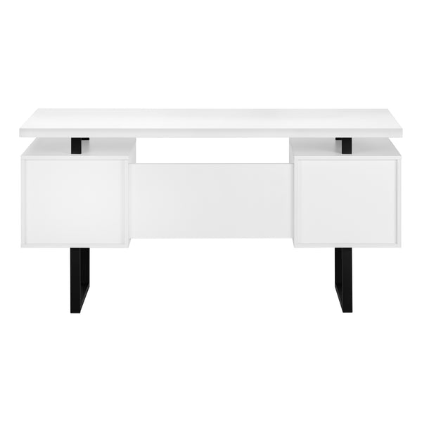 Monarch Specialties Computer Desk, Home Office, Laptop, Left, Right Set-up, Storage Drawers, 60"L, Work, White Laminate, Black Metal, Contemporary, Modern White Particle Board,Hollow,Core,Laminate,Mdf,Metal I 7631