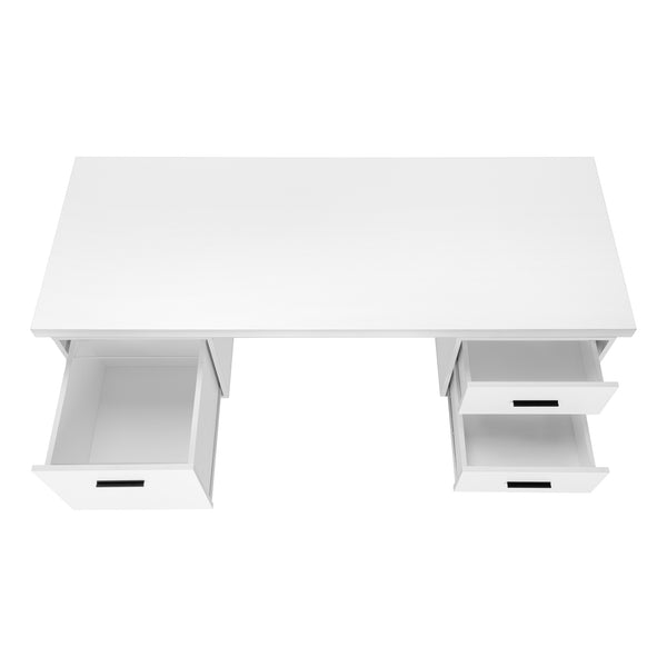 Monarch Specialties Computer Desk, Home Office, Laptop, Left, Right Set-up, Storage Drawers, 60"L, Work, White Laminate, Black Metal, Contemporary, Modern White Particle Board,Hollow,Core,Laminate,Mdf,Metal I 7631