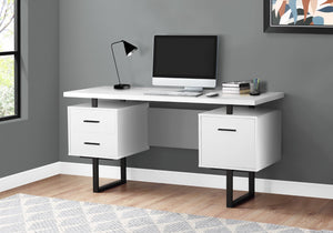 Monarch Specialties Computer Desk, Home Office, Laptop, Left, Right Set-up, Storage Drawers, 60"L, Work, White Laminate, Black Metal, Contemporary, Modern White Particle Board,Hollow,Core,Laminate,Mdf,Metal I 7631