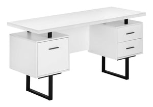 Monarch Specialties Computer Desk, Home Office, Laptop, Left, Right Set-up, Storage Drawers, 60"L, Work, White Laminate, Black Metal, Contemporary, Modern White Particle Board,Hollow,Core,Laminate,Mdf,Metal I 7631