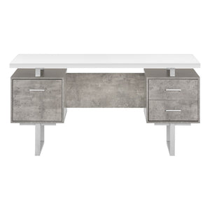 Monarch Specialties Computer Desk, Home Office, Laptop, Left, Right Set-up, Storage Drawers, 60"L, Work, White And Grey Concrete Laminate, Grey Metal, Contemporary, Modern White Particle Board,Hollow,Core,Laminate,Mdf,Metal I 7633