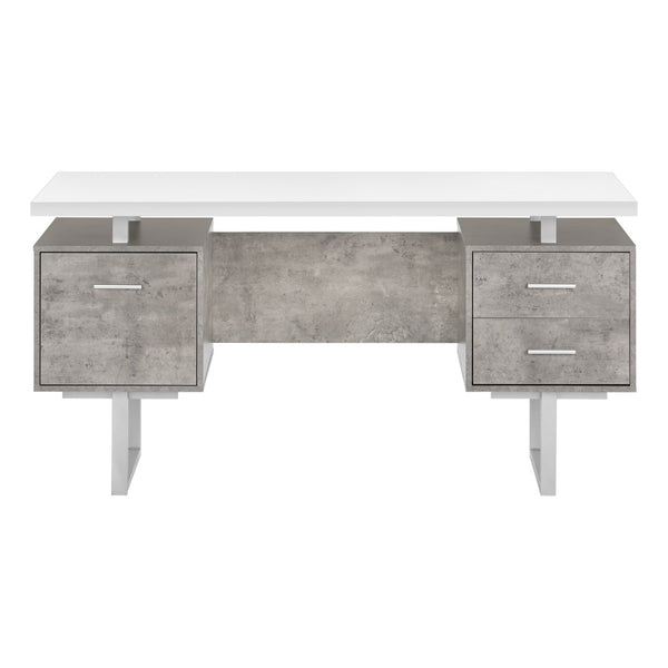 Monarch Specialties Computer Desk, Home Office, Laptop, Left, Right Set-up, Storage Drawers, 60"L, Work, White And Grey Concrete Laminate, Grey Metal, Contemporary, Modern White Particle Board,Hollow,Core,Laminate,Mdf,Metal I 7633