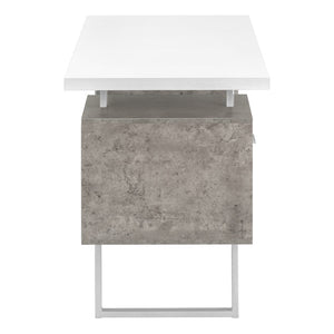 Monarch Specialties Computer Desk, Home Office, Laptop, Left, Right Set-up, Storage Drawers, 60"L, Work, White And Grey Concrete Laminate, Grey Metal, Contemporary, Modern White Particle Board,Hollow,Core,Laminate,Mdf,Metal I 7633