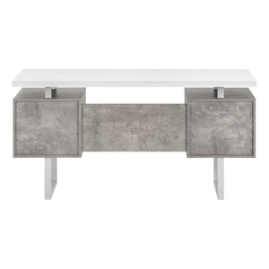 Monarch Specialties Computer Desk, Home Office, Laptop, Left, Right Set-up, Storage Drawers, 60"L, Work, White And Grey Concrete Laminate, Grey Metal, Contemporary, Modern White Particle Board,Hollow,Core,Laminate,Mdf,Metal I 7633