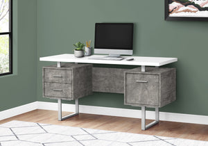 Monarch Specialties Computer Desk, Home Office, Laptop, Left, Right Set-up, Storage Drawers, 60"L, Work, White And Grey Concrete Laminate, Grey Metal, Contemporary, Modern White Particle Board,Hollow,Core,Laminate,Mdf,Metal I 7633