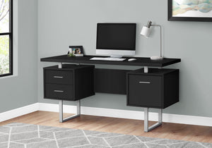 Monarch Specialties Computer Desk, Home Office, Laptop, Left, Right Set-up, Storage Drawers, 60"L, Work, Black Laminate, Grey Metal, Contemporary, Modern Black Particle Board,Hollow,Core,Laminate,Mdf,Metal I 7634