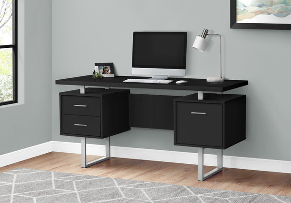 Monarch Specialties Computer Desk, Home Office, Laptop, Left, Right Set-up, Storage Drawers, 60"L, Work, Black Laminate, Grey Metal, Contemporary, Modern Black Particle Board,Hollow,Core,Laminate,Mdf,Metal I 7634
