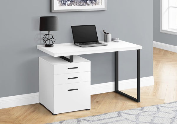 Monarch Specialties Computer Desk, Home Office, Laptop, Left, Right Set-up, Storage Drawers, 48"L, Work, White Laminate, Black Metal, Contemporary, Modern White Particle Board,Hollow,Core,Laminate,Mdf,Metal,Plastic I 7646