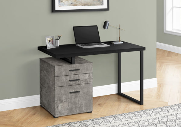 Monarch Specialties Computer Desk, Home Office, Laptop, Left, Right Set-up, Storage Drawers, 48"L, Work, Black And Concrete Laminate, Black Metal, Contemporary, Modern Black Particle Board,Hollow,Core,Laminate,Mdf,Metal,Plastic I 7647