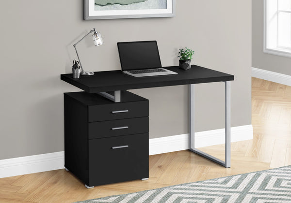 Monarch Specialties Computer Desk, Home Office, Laptop, Left, Right Set-up, Storage Drawers, 48"L, Work, Black Laminate, Grey Metal, Contemporary, Modern Black Particle Board,Hollow,Core,Laminate,Mdf,Metal,Plastic I 7649