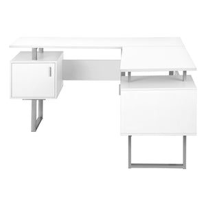 Monarch Specialties Computer Desk, Home Office, Corner, Storage, 58"L, L Shape, Work, Laptop, White Laminate, Grey Metal, Contemporary, Modern White Particle Board,Metal I 7695