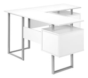 Monarch Specialties Computer Desk, Home Office, Corner, Storage, 58"L, L Shape, Work, Laptop, White Laminate, Grey Metal, Contemporary, Modern White Particle Board,Metal I 7695