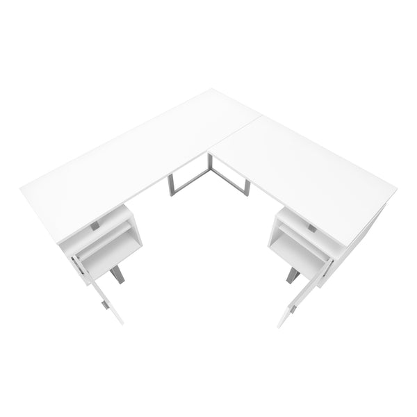 Monarch Specialties Computer Desk, Home Office, Corner, Storage, 58"L, L Shape, Work, Laptop, White Laminate, Grey Metal, Contemporary, Modern White Particle Board,Metal I 7695