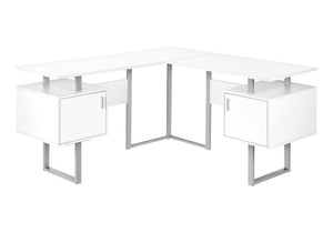 Monarch Specialties Computer Desk, Home Office, Corner, Storage, 58"L, L Shape, Work, Laptop, White Laminate, Grey Metal, Contemporary, Modern White Particle Board,Metal I 7695
