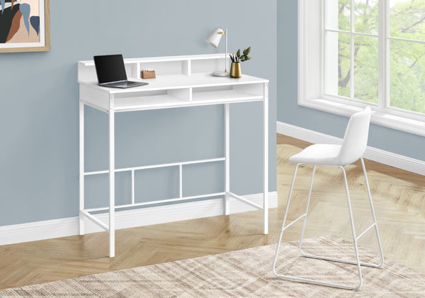 Monarch Specialties Computer Desk, Home Office, Standing, Storage Shelves, 48"L, Work, Laptop, White Laminate, White Metal, Contemporary, Modern White Metal,Particle Board I 7701
