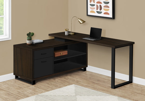 Monarch Specialties Computer Desk, Home Office, Corner, Storage Drawers, 72"L, L Shape, Work, Laptop, Brown Laminate, Black Metal, Contemporary, Modern Espresso,Black, Black Particle Board,Laminate,Metal I 7710