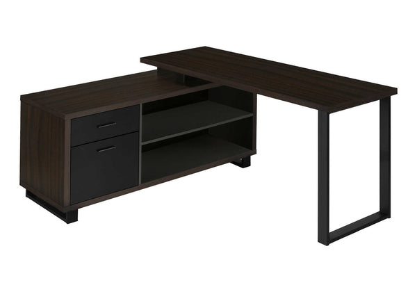 Monarch Specialties Computer Desk, Home Office, Corner, Storage Drawers, 72"L, L Shape, Work, Laptop, Brown Laminate, Black Metal, Contemporary, Modern Espresso,Black, Black Particle Board,Laminate,Metal I 7710