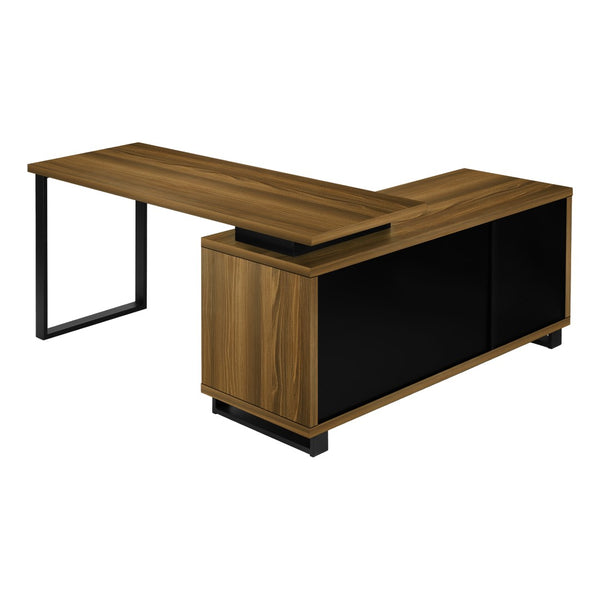 Monarch Specialties Computer Desk, Home Office, Corner, Storage Drawers, 72"L, L Shape, Work, Laptop, Walnut Laminate, Black Metal, Contemporary, Modern Walnut,Black, Black Particle Board,Laminate,Metal I 7711