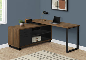 Monarch Specialties Computer Desk, Home Office, Corner, Storage Drawers, 72"L, L Shape, Work, Laptop, Walnut Laminate, Black Metal, Contemporary, Modern Walnut,Black, Black Particle Board,Laminate,Metal I 7711