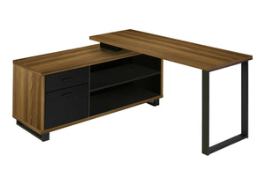 Monarch Specialties Computer Desk, Home Office, Corner, Storage Drawers, 72"L, L Shape, Work, Laptop, Walnut Laminate, Black Metal, Contemporary, Modern Walnut,Black, Black Particle Board,Laminate,Metal I 7711