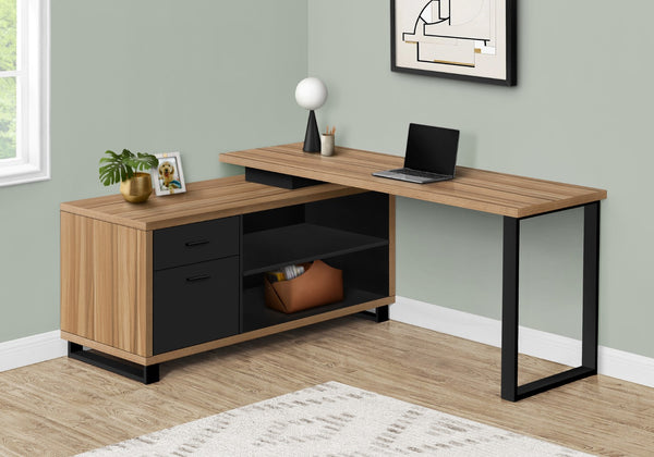 Monarch Specialties Computer Desk, Home Office, Corner, Storage Drawers, 72"L, L Shape, Work, Laptop, Brown Laminate, Black Metal, Contemporary, Modern Brown,Black, Black Particle Board,Laminate,Metal I 7712