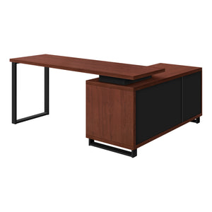 Monarch Specialties Computer Desk, Home Office, Corner, Storage Drawers, 72"L, L Shape, Work, Laptop, Brown Laminate, Black Metal, Contemporary, Modern Cherry,Black, Black Particle Board,Laminate,Metal I 7713