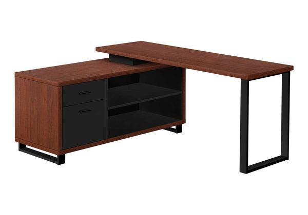 Monarch Specialties Computer Desk, Home Office, Corner, Storage Drawers, 72"L, L Shape, Work, Laptop, Brown Laminate, Black Metal, Contemporary, Modern Cherry,Black, Black Particle Board,Laminate,Metal I 7713