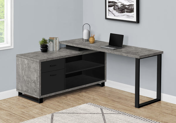 Monarch Specialties Computer Desk, Home Office, Corner, Storage Drawers, 72"L, L Shape, Work, Laptop, Grey Concrete Laminate, Black Metal, Contemporary, Modern Grey,Black, Black Particle Board,Laminate,Metal I 7714