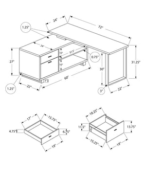 Monarch Specialties Computer Desk, Home Office, Corner, Storage Drawers, 72"L, L Shape, Work, Laptop, Grey Concrete Laminate, Black Metal, Contemporary, Modern Grey,Black, Black Particle Board,Laminate,Metal I 7714