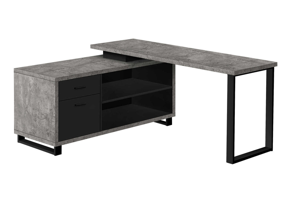 Monarch Specialties Computer Desk, Home Office, Corner, Storage Drawers, 72"L, L Shape, Work, Laptop, Grey Concrete Laminate, Black Metal, Contemporary, Modern Grey,Black, Black Particle Board,Laminate,Metal I 7714