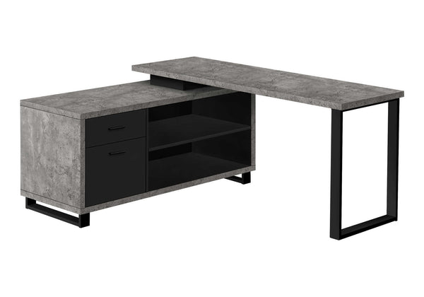 Monarch Specialties Computer Desk, Home Office, Corner, Storage Drawers, 72"L, L Shape, Work, Laptop, Grey Concrete Laminate, Black Metal, Contemporary, Modern Grey,Black, Black Particle Board,Laminate,Metal I 7714