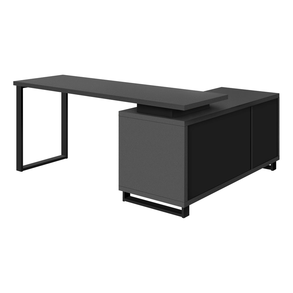 Monarch Specialties Computer Desk, Home Office, Corner, Storage Drawers, 72"L, L Shape, Work, Laptop, Grey Laminate, Black Metal, Contemporary, Modern Grey,Black, Black Particle Board,Laminate,Metal I 7715