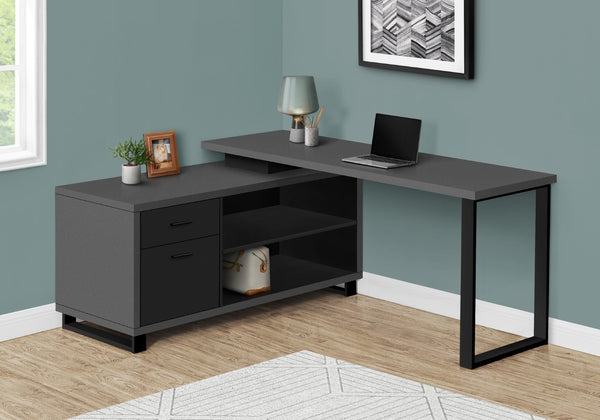 Monarch Specialties Computer Desk, Home Office, Corner, Storage Drawers, 72"L, L Shape, Work, Laptop, Grey Laminate, Black Metal, Contemporary, Modern Grey,Black, Black Particle Board,Laminate,Metal I 7715