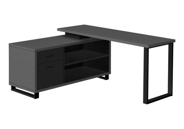 Monarch Specialties Computer Desk, Home Office, Corner, Storage Drawers, 72"L, L Shape, Work, Laptop, Grey Laminate, Black Metal, Contemporary, Modern Grey,Black, Black Particle Board,Laminate,Metal I 7715