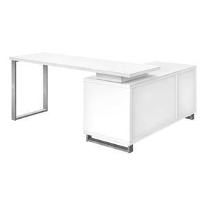 Monarch Specialties Computer Desk, Home Office, Corner, Storage Drawers, 72"L, L Shape, Work, Laptop, White Laminate, Grey Metal, Contemporary, Modern White Particle Board,Laminate,Metal I 7716