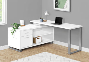 Monarch Specialties Computer Desk, Home Office, Corner, Storage Drawers, 72"L, L Shape, Work, Laptop, White Laminate, Grey Metal, Contemporary, Modern White Particle Board,Laminate,Metal I 7716