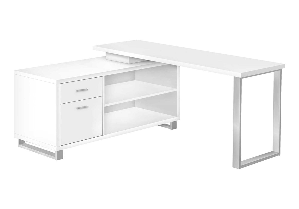 Monarch Specialties Computer Desk, Home Office, Corner, Storage Drawers, 72"L, L Shape, Work, Laptop, White Laminate, Grey Metal, Contemporary, Modern White Particle Board,Laminate,Metal I 7716
