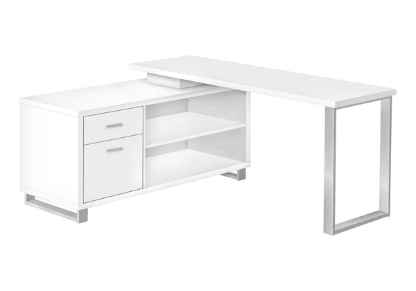 Monarch Specialties Computer Desk, Home Office, Corner, Storage Drawers, 72"L, L Shape, Work, Laptop, White Laminate, Grey Metal, Contemporary, Modern White Particle Board,Laminate,Metal I 7716