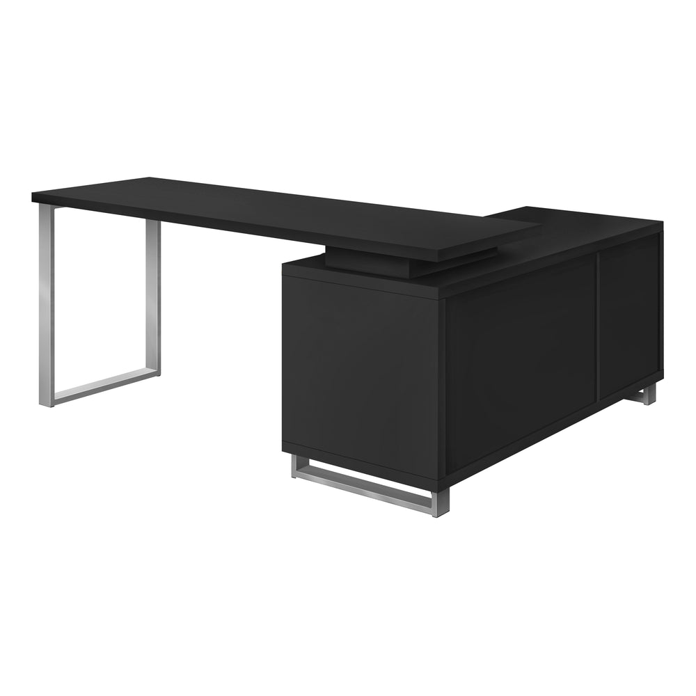 Monarch Specialties Computer Desk, Home Office, Corner, Storage Drawers, 72"L, L Shape, Work, Laptop, Black Laminate, Grey Metal, Contemporary, Modern Black Particle Board,Laminate,Metal I 7717