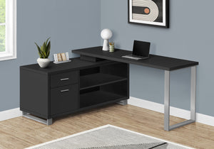 Monarch Specialties Computer Desk, Home Office, Corner, Storage Drawers, 72"L, L Shape, Work, Laptop, Black Laminate, Grey Metal, Contemporary, Modern Black Particle Board,Laminate,Metal I 7717
