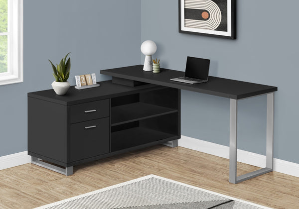 Monarch Specialties Computer Desk, Home Office, Corner, Storage Drawers, 72"L, L Shape, Work, Laptop, Black Laminate, Grey Metal, Contemporary, Modern Black Particle Board,Laminate,Metal I 7717
