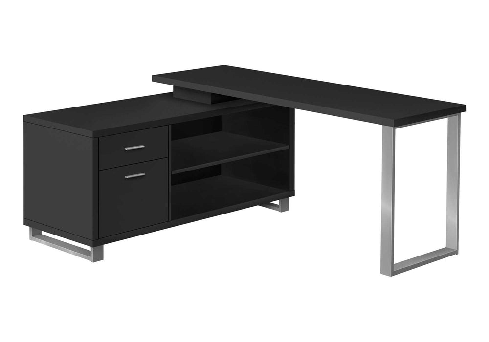 Monarch Specialties Computer Desk, Home Office, Corner, Storage Drawers, 72"L, L Shape, Work, Laptop, Black Laminate, Grey Metal, Contemporary, Modern Black Particle Board,Laminate,Metal I 7717