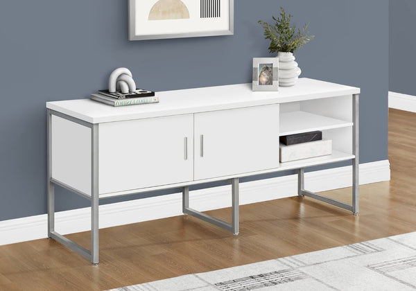 Monarch Specialties Office Credenza, 72"L, Home Office, Work, Storage Doors, Commercial Grade, White Laminate, Silver Metal, Contemporary White,Silver, Silver Particle Board,Hollow,Core,Laminate,Mdf,Metal,Plastic I 7727